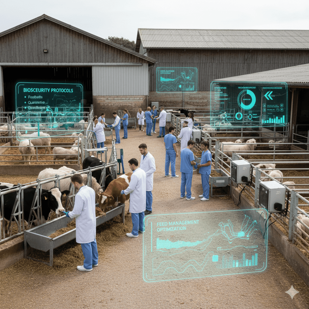 Veterinarians with cows